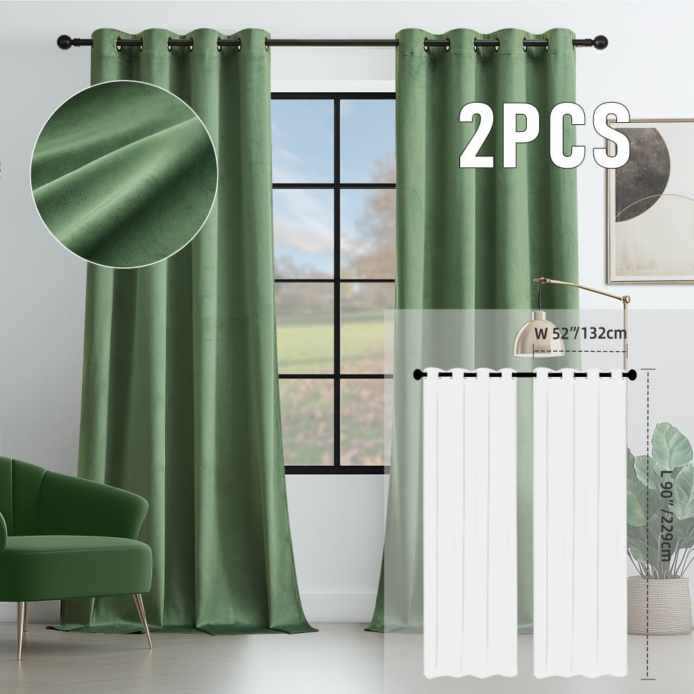 Velvet Room Darkening Curtains 2 Panels | Grommet Top Thermal Insulated Soundproof Blackout Curtains for Living Room Bedroom, Soft Solid Color Vintage Window Drapes