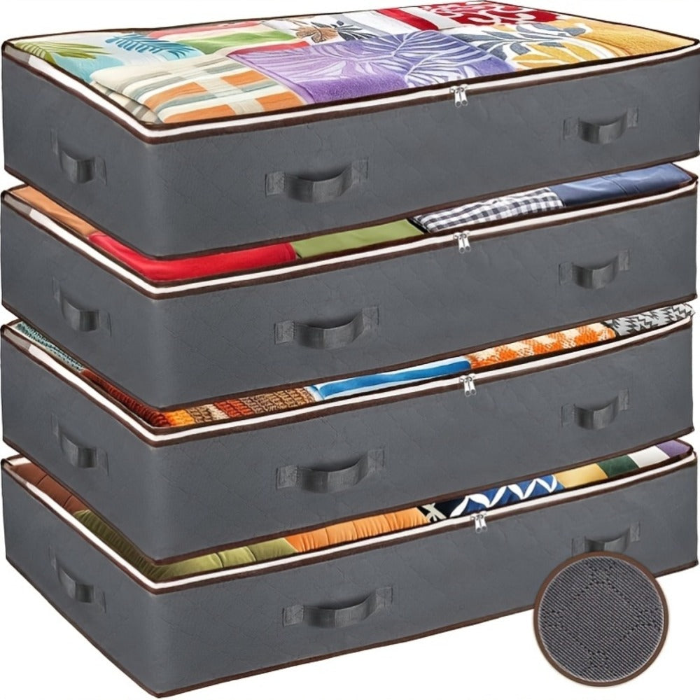 Foldable Storage Bags 4-Pack 23.78 Gallon Large Organizer with Flip-Top Lids and Handles Heavy Duty Non-Woven Rectangular Bins for Clothes Blankets Bedding Under Bed Storage