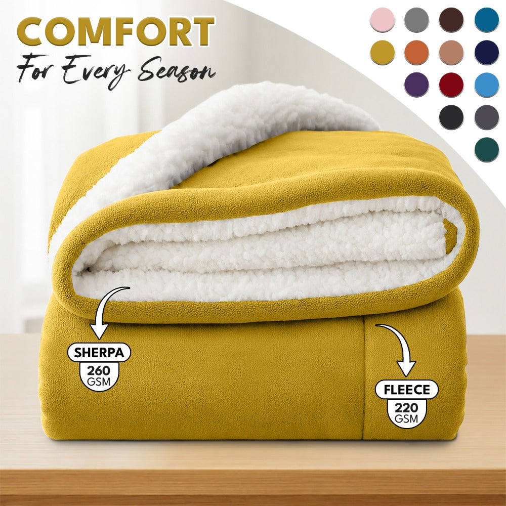 Sherpa Flannel Blanket ¨C Double-Layer Ultra Soft Warm Throw for Bed, Sofa & Bedroom Decor, Better Sleep, 14 Colors, 3 Sizes