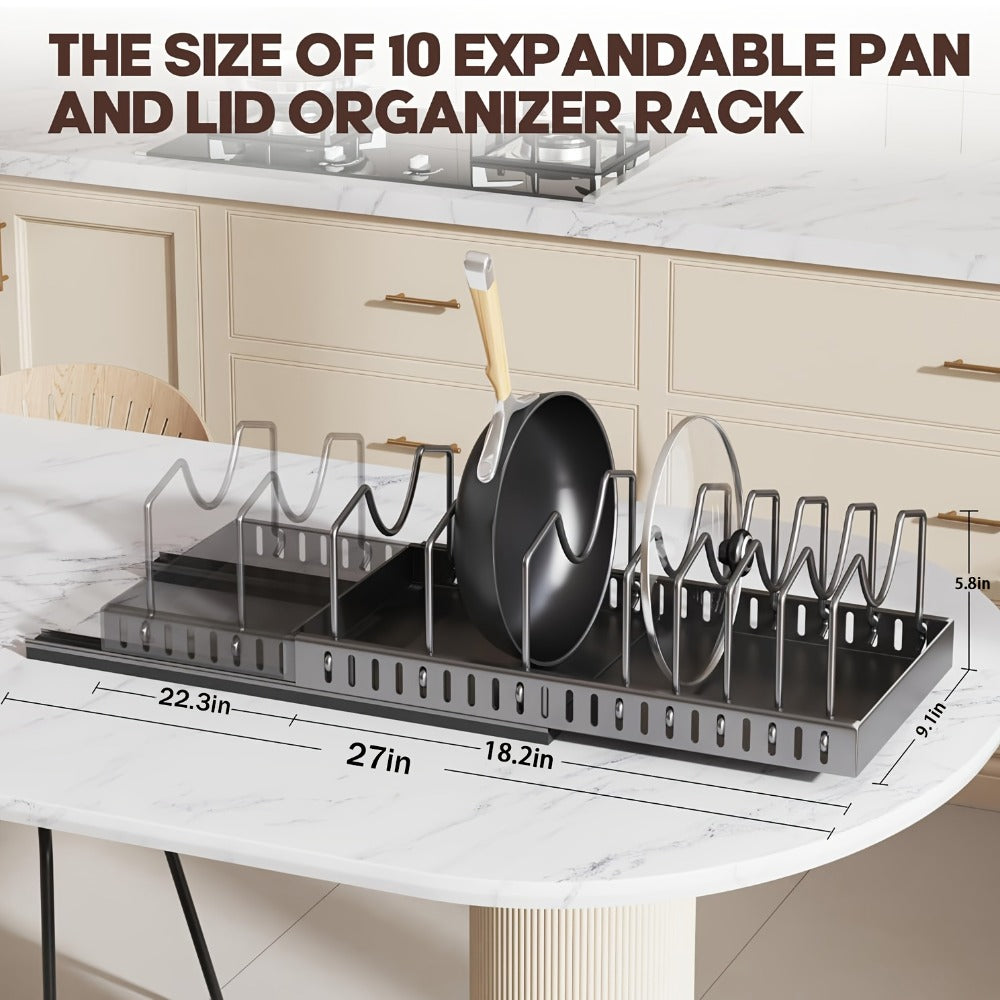 Pull-Out Pot and Pan Lid Rack Cabinet Sliding Storage Organizer - Kitchen Cabinet Slide-Out Box with 8/16 Adjustable Dividers for Lids, Baking Tools & Plates, Black or White, 1 or 2 Pack