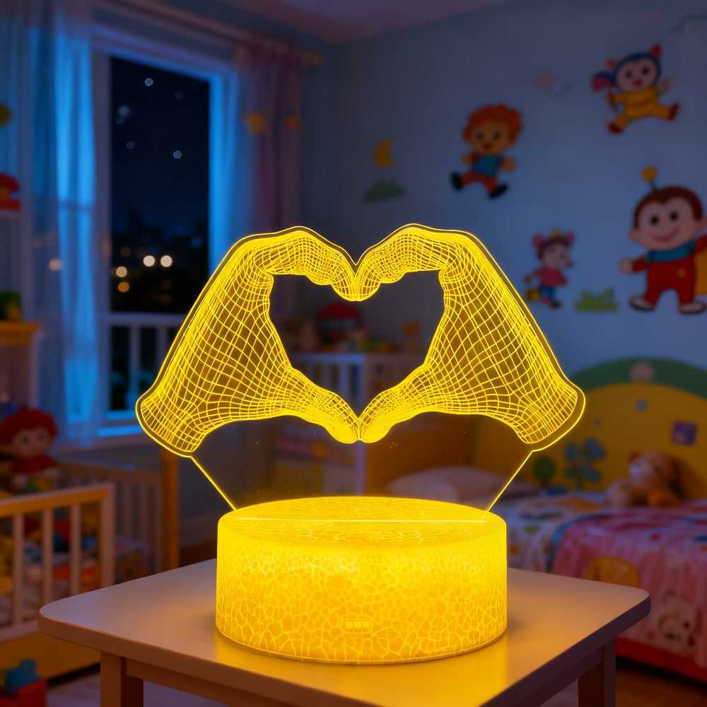 3D Heart Hands LED Night Light 16 Color Changing Optical Illusion Lamp Touch Remote Control Dimmable Bedside Table Lamp for Bedroom Valentine Gift Birthday Housewarming