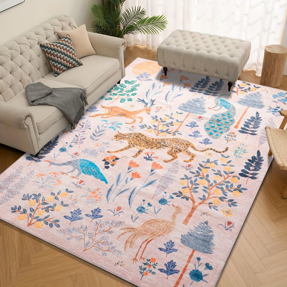 Animal Print Area Rug Jungle Tiger Non-Slip Soft Thin Colored Rug for Living Room Bedroom Playroom Daycare - Black Green Pink 5x7 6x9 8x10 9x12 ft Indoor Floor Carpet