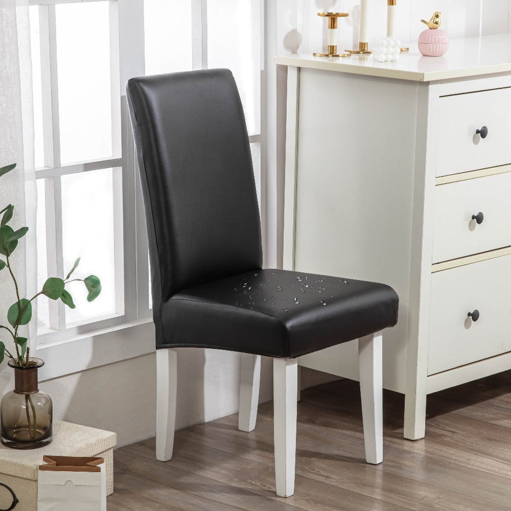 Dining Chair Covers Set of 4 6 Waterproof PU Leather Stretch Slipcover Oil Proof Universal Fit Chair Protector for Dining Room Kitchen Hotel Home Decor - 9 Colors