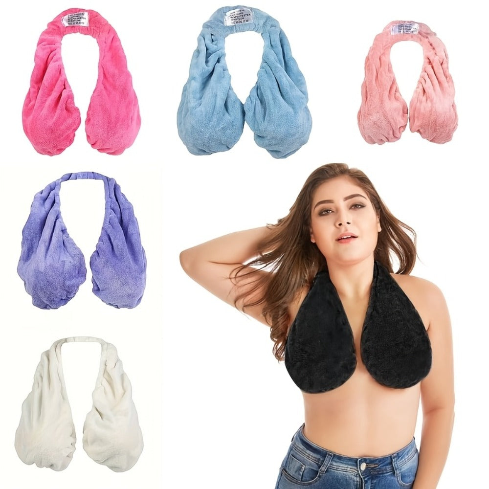 Towel Bra Wrap Double-Sided Coral Fleece 450GSM Absorbent Soft Warm Strapless Hanging Neck Chest Wrap for Beach Sports Daily Wear Feeding Women S M L Black Pink White Red Blue Green Purple