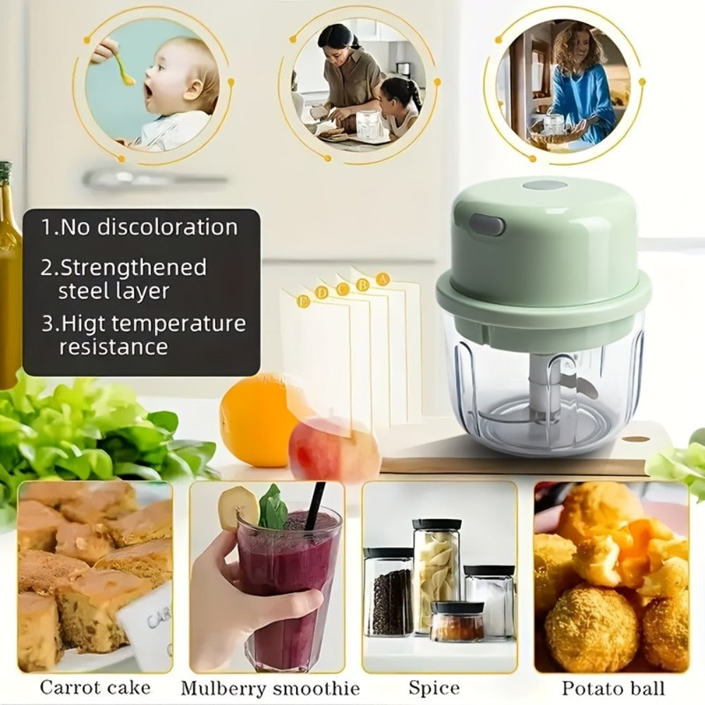 Mini Food Processor USB Rechargeable Electric Chopper 9.47oz ¨C Portable Wireless Meat Grinder & Blender for Garlic, Vegetables, Fruit, Ginger & Chili, Compact Kitchen Tool for Home Office Travel