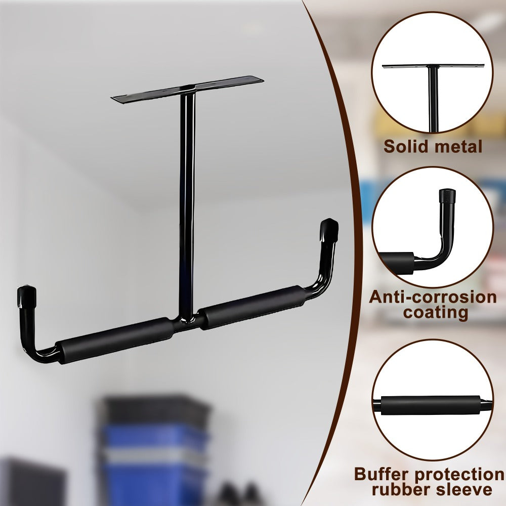Heavy-Duty Ceiling Garage Storage Hook Rack ¨C Overhead Ladder Hanger with Anti-Slip Foam, Space-Saving Ceiling Mount for Ladders, Hoses & Tools, 2/4pcs