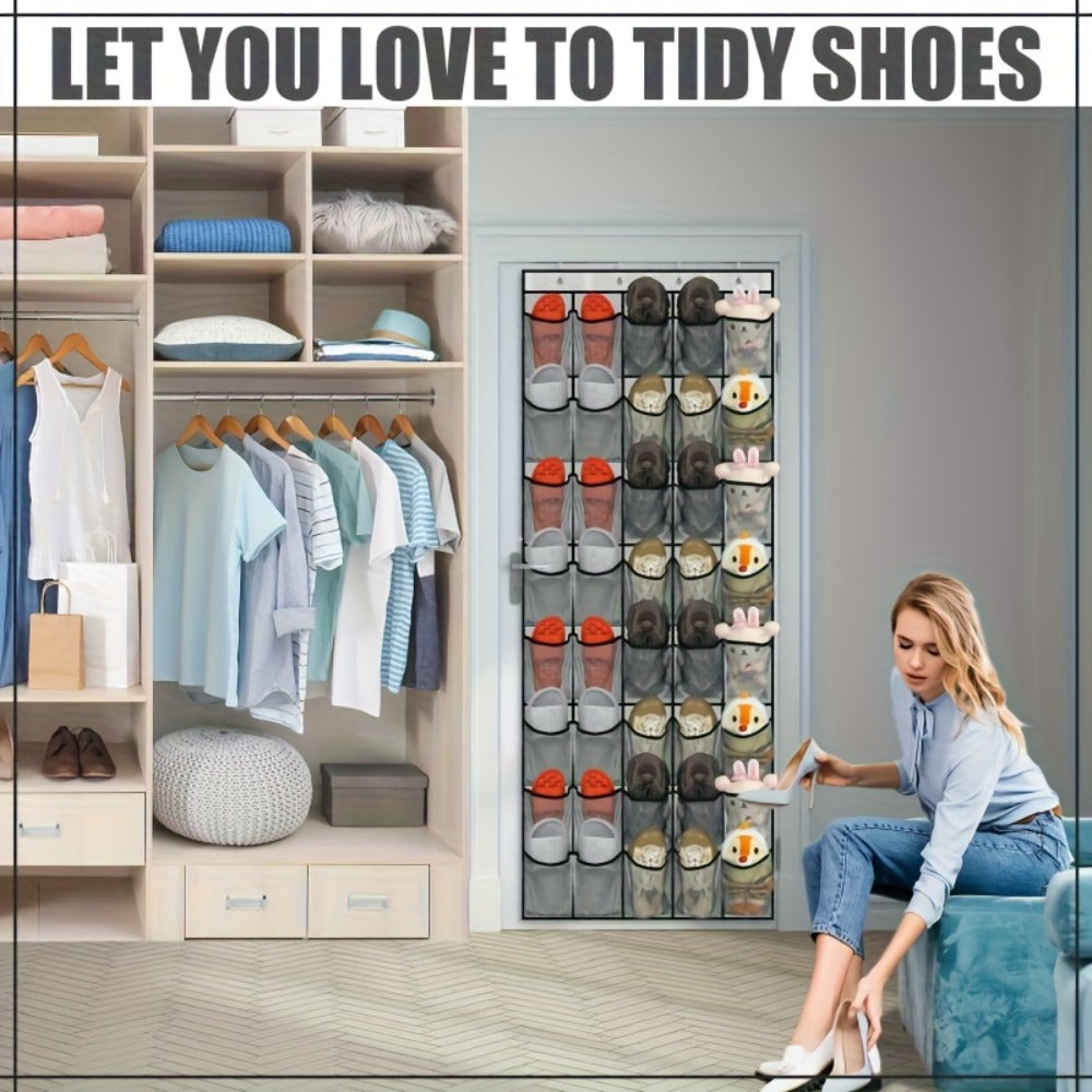 Over the Door Shoe Organizer Hanging Mesh Pocket | 28 35 40 Compartments 7-8 Layer with Hooks | Behind Door Storage Rack for Closet Dorm Room Bedroom Classroom Bathroom