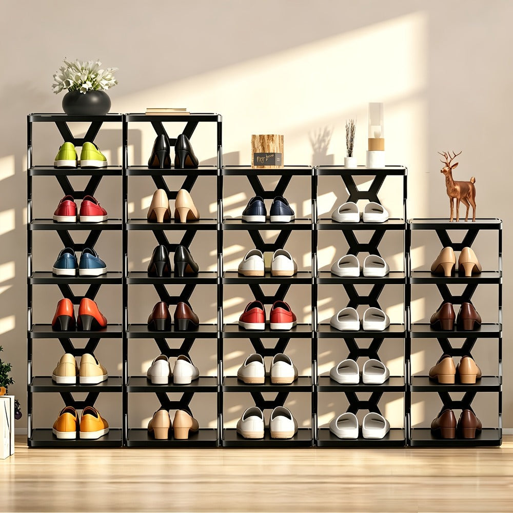 Shoe Rack Organizer 6 or 9 Tier - Space Saving Folding Shoe Rack for Hallway Doorway Bedroom Dorm, Narrow Entryway Shoe Storage, Black or White