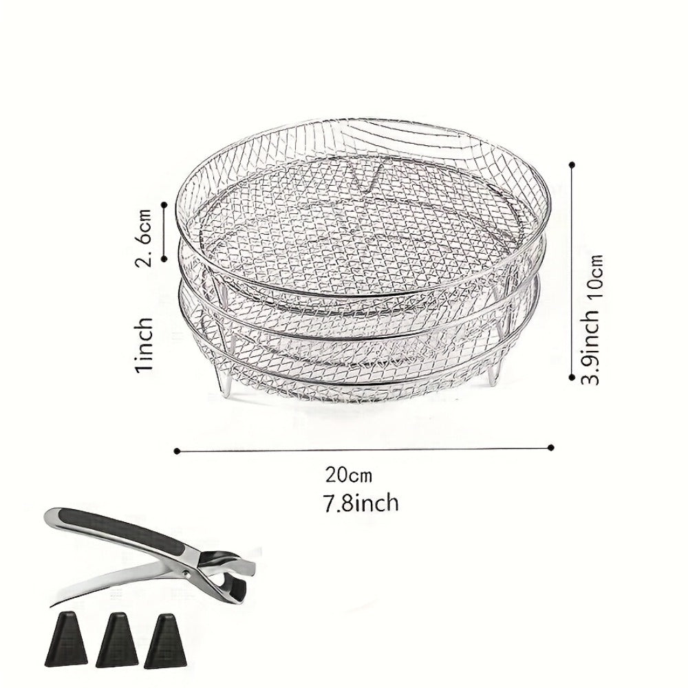 Air Fryer Rack 7 Piece Stainless Steel Dehydrator Stacking Rack with Clips - Reusable Round Multi-Layer Air Fryer Accessories for 4.2QT to 5.8QT Air Fryers, Oven Safe, Dishwasher Safe, Easy to Clean