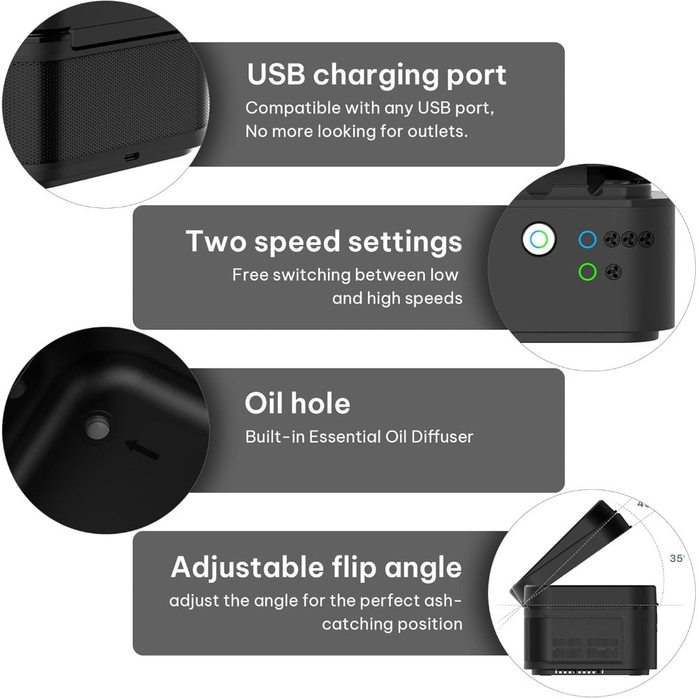 Smokeless Ashtray with HEPA Filter ¨C USB Rechargeable Indoor Ashtray for Home Office Car, 4 Filters Included, Gifts for Him Her