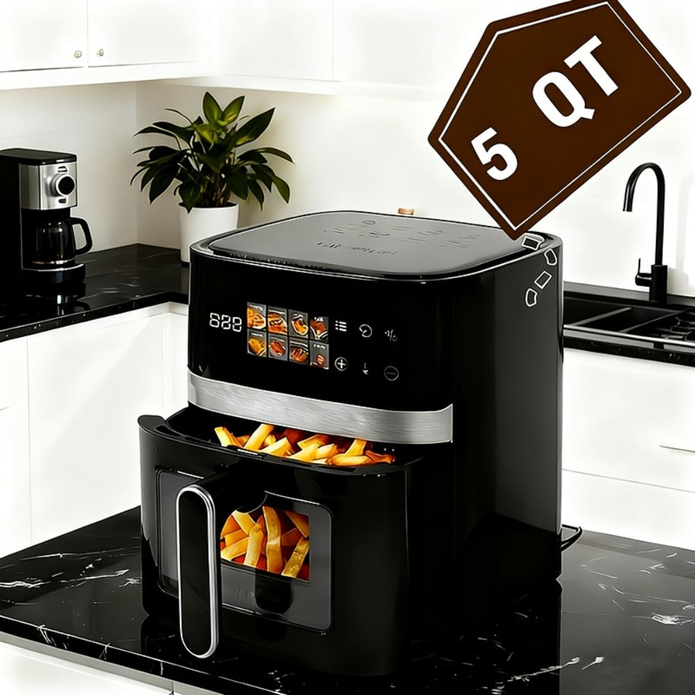 Air Fryer 5 Quart 8-in-1 Electric Hot Air Oven 1350W with LED Touchscreen & 360¡ã Hot Air Circulation ¨C Large Capacity Digital Air Fryer for Fry Roast Bake Grill Dehydrate, Black