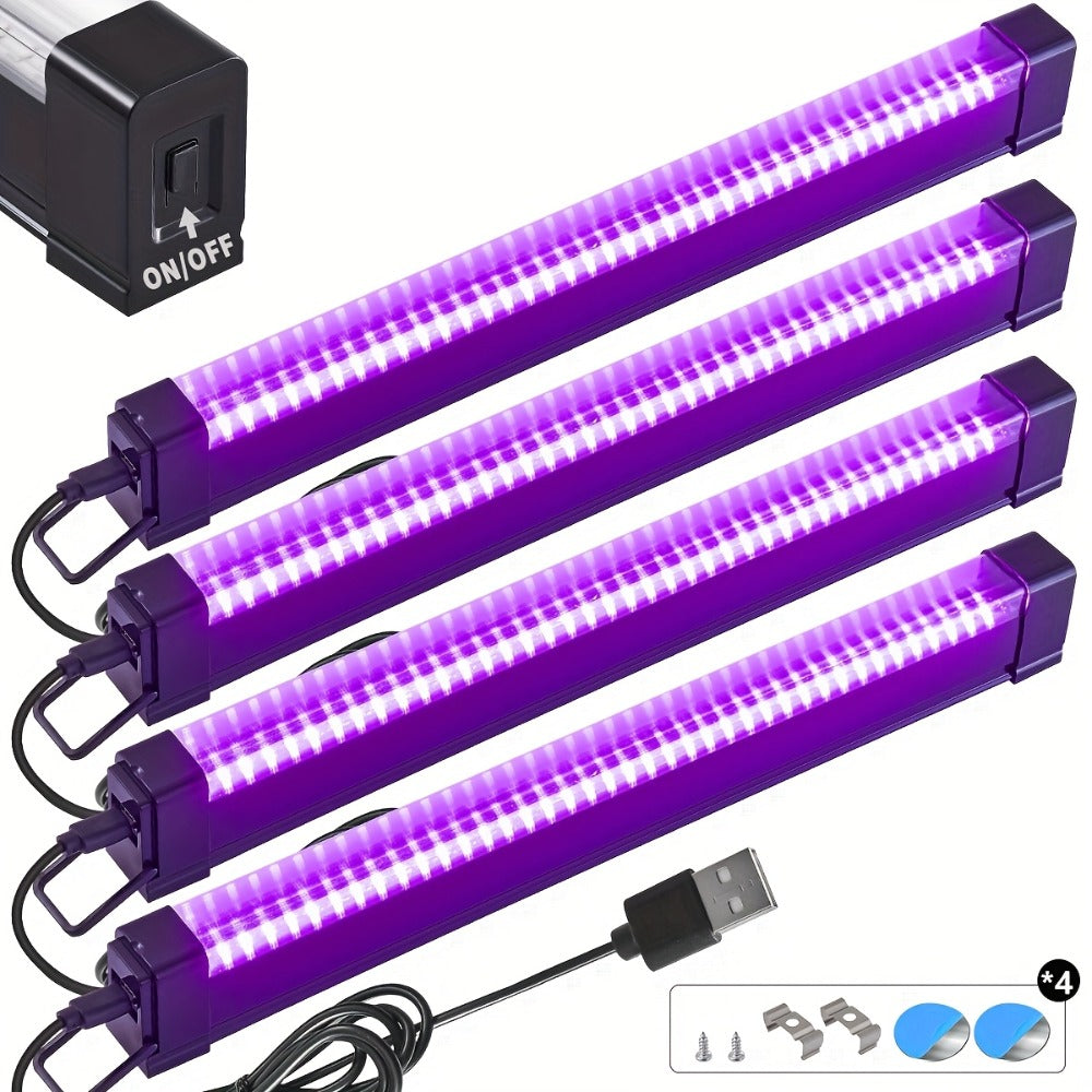 UV Black Light Strip USB LED ¨C 32cm / 12.6ft Portable Magnetic Black Light Tube for Halloween Party, Fluorescent Tapestry, Body Paint, Posters, Christmas & Cabinet Lighting (3-Pack / 4-Pack)