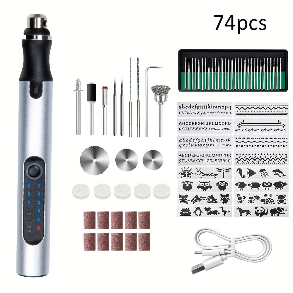 Mini Rotary Tool Kit - Wireless USB Rechargeable Micro Drill Carving Pen for Cutting, Carving, Drilling, Polishing & Buffing (58/74/83 Pcs)