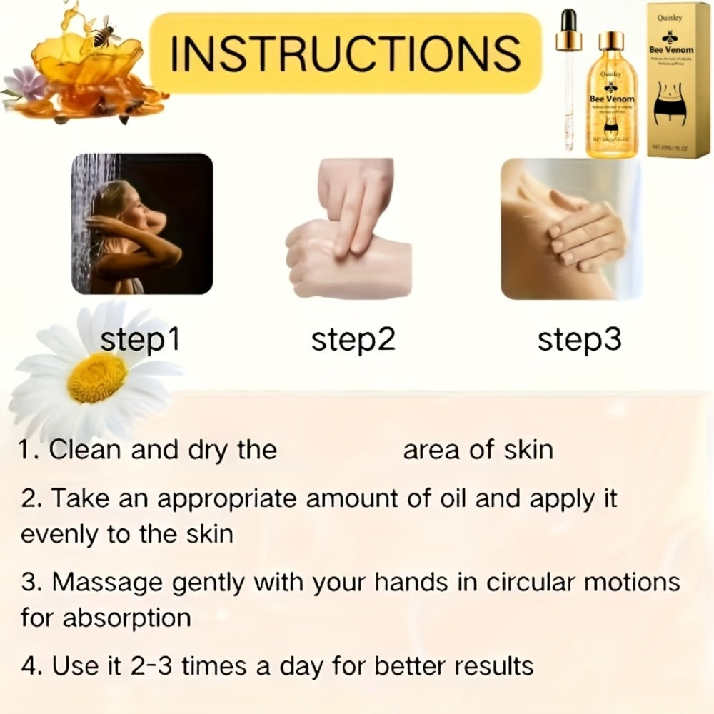 Bee Venom Body Firming Oil 30ml Tightening Massage Oil with Honey Rosemary Extract for Waist Arms Legs Belly Moisturizing Nourishing Hypoallergenic Body Contouring Hot Oil