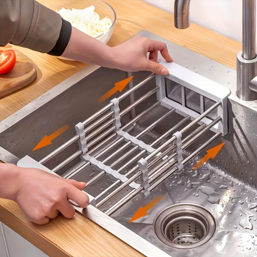 Dish Drying Rack Stainless Steel Adjustable ¨C Expandable Over Sink Dish Rack with Retractable Width & Height for Kitchen Countertop, Space-Saving 304 Stainless Steel Drainer, Easy to Clean