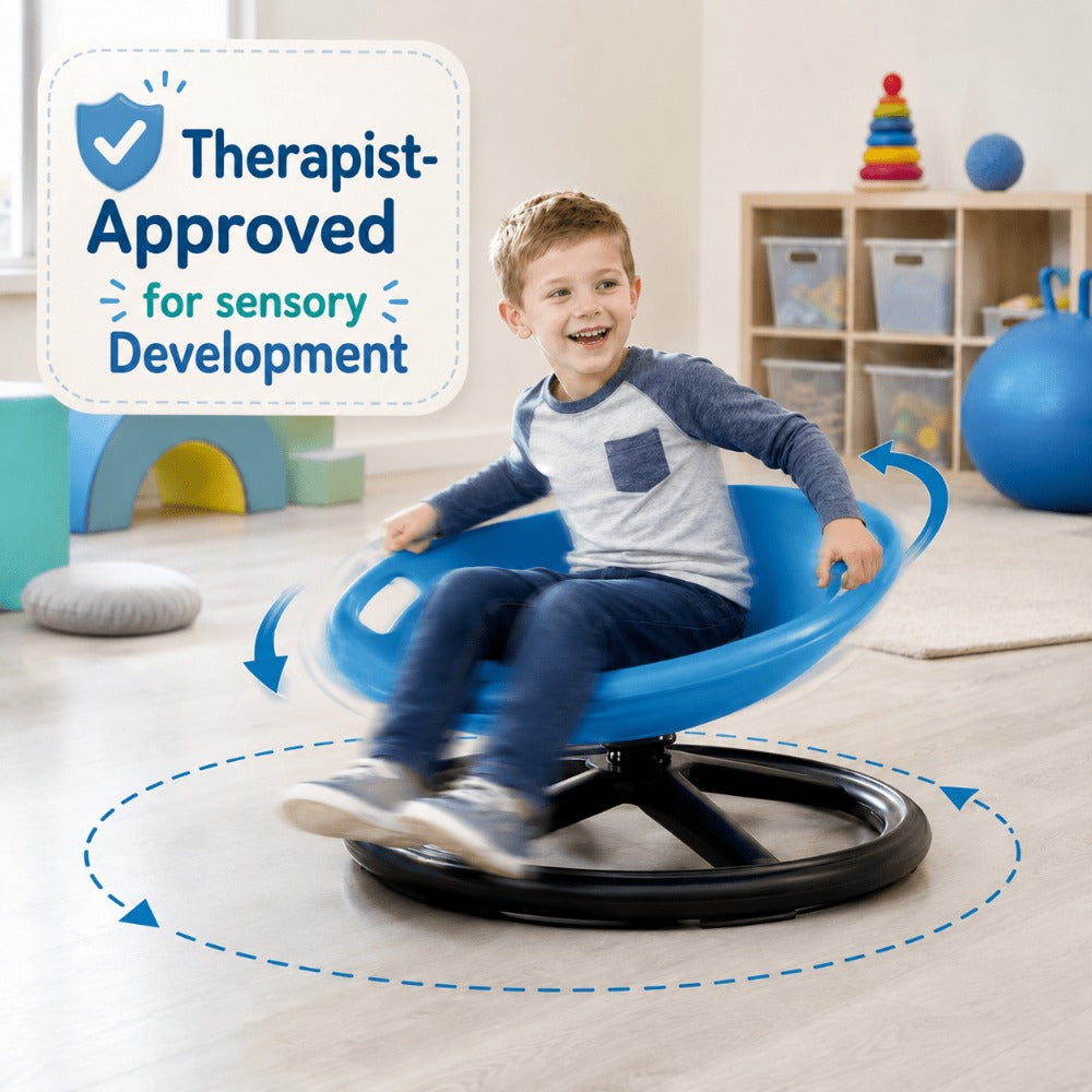 Sensory Spinning Chair for Kids, Autism & ADHD Therapy Spin Seat, Durable Plastic & Metal, Enhances Coordination & Attention, Indoor Outdoor Use, Orange & Blue