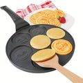 7-Hole Non-Stick Pancake Pan Smiley Face ¨C Aluminum Alloy Breakfast Maker with Detachable Handle for Gas Stove | Oven & Dishwasher Safe Crepe Waffle Egg Mold Cooking Pan Even Heat Distribution Black