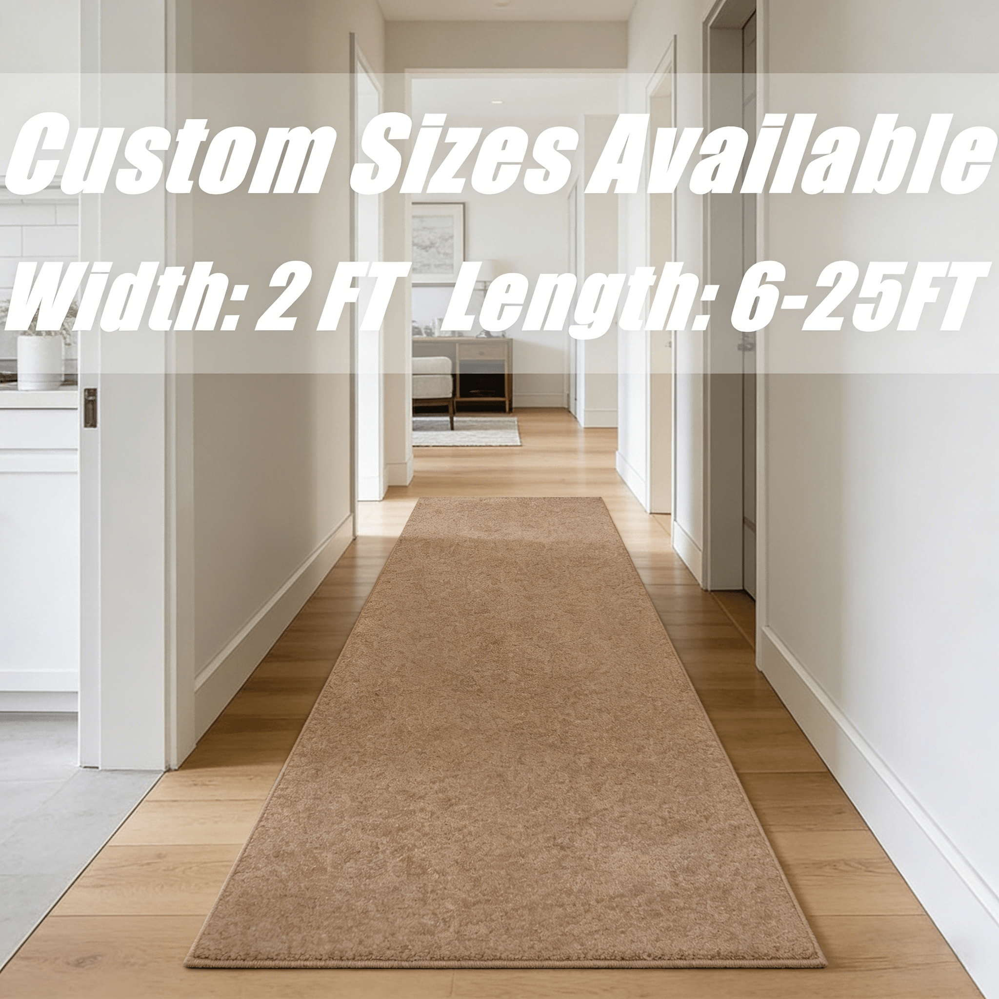 Runner Rug Non-Slip Rubber Backing Indoor Outdoor Hallway Kitchen Entryway Bedroom Carpet Runner Stain Resistant Low Pile Easy Clean Multiple Sizes 2FT Wide 8 Colors Grid Strip