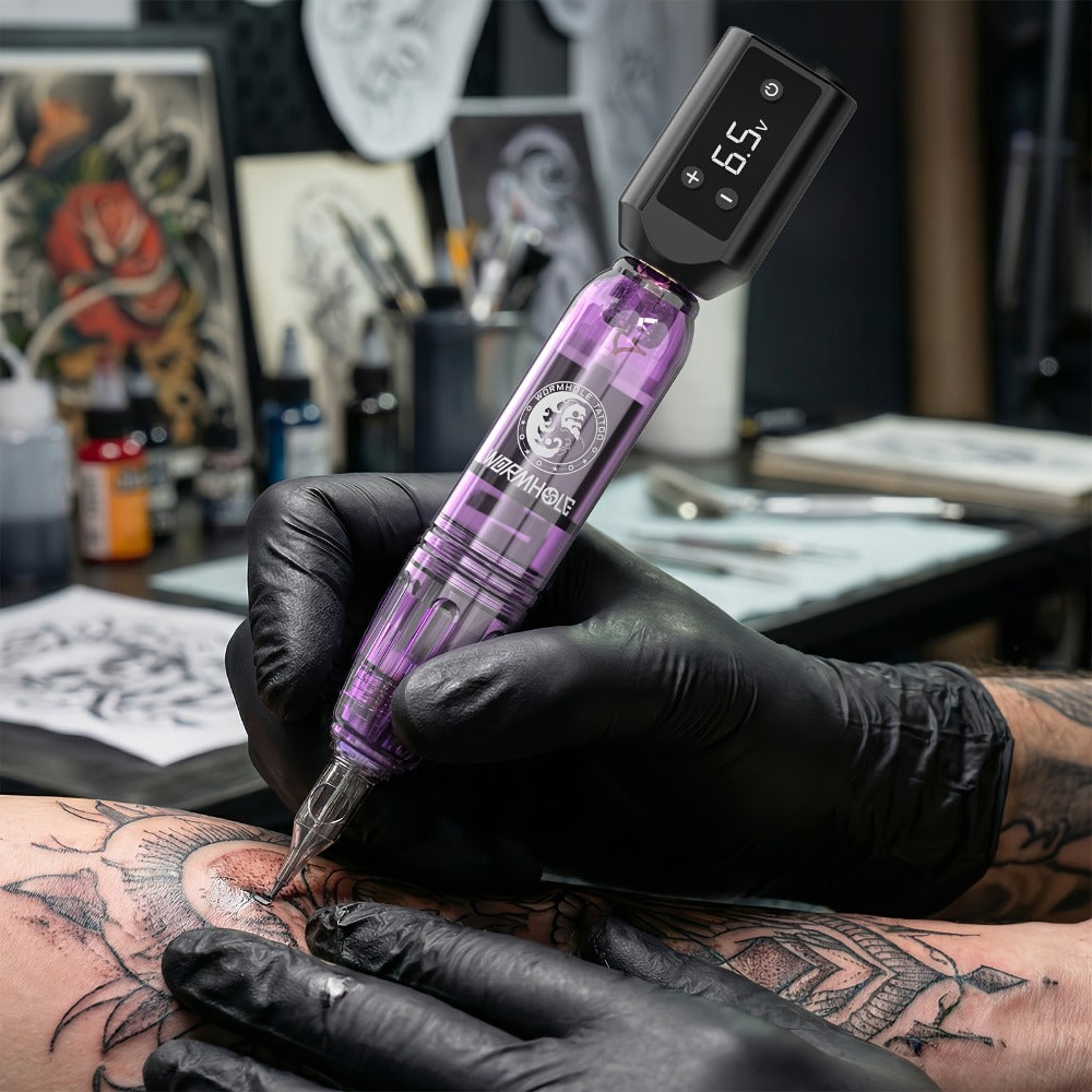 WORMHOLE Professional Wireless Tattoo Pen Kit ¨C All-in-One Beginner & Artist Set with 8000RPM Quiet Motor, 1200mAh Battery, Digital Display, Cartridge Needles, Inks & Practice Skin