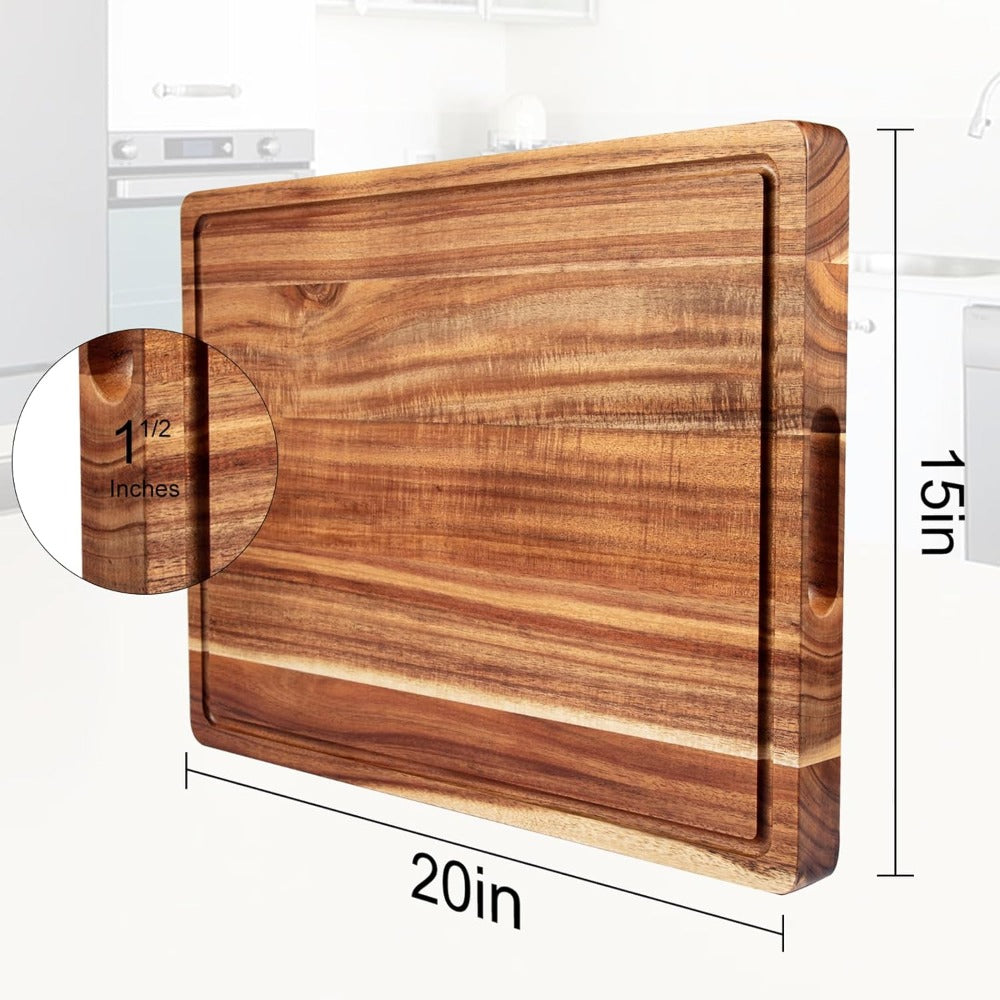 Large Bamboo Wood Cutting Board with Juice Groove Thick Butcher Block for Kitchen Cheese Charcuterie Food Prep Serving Board Multiple Sizes