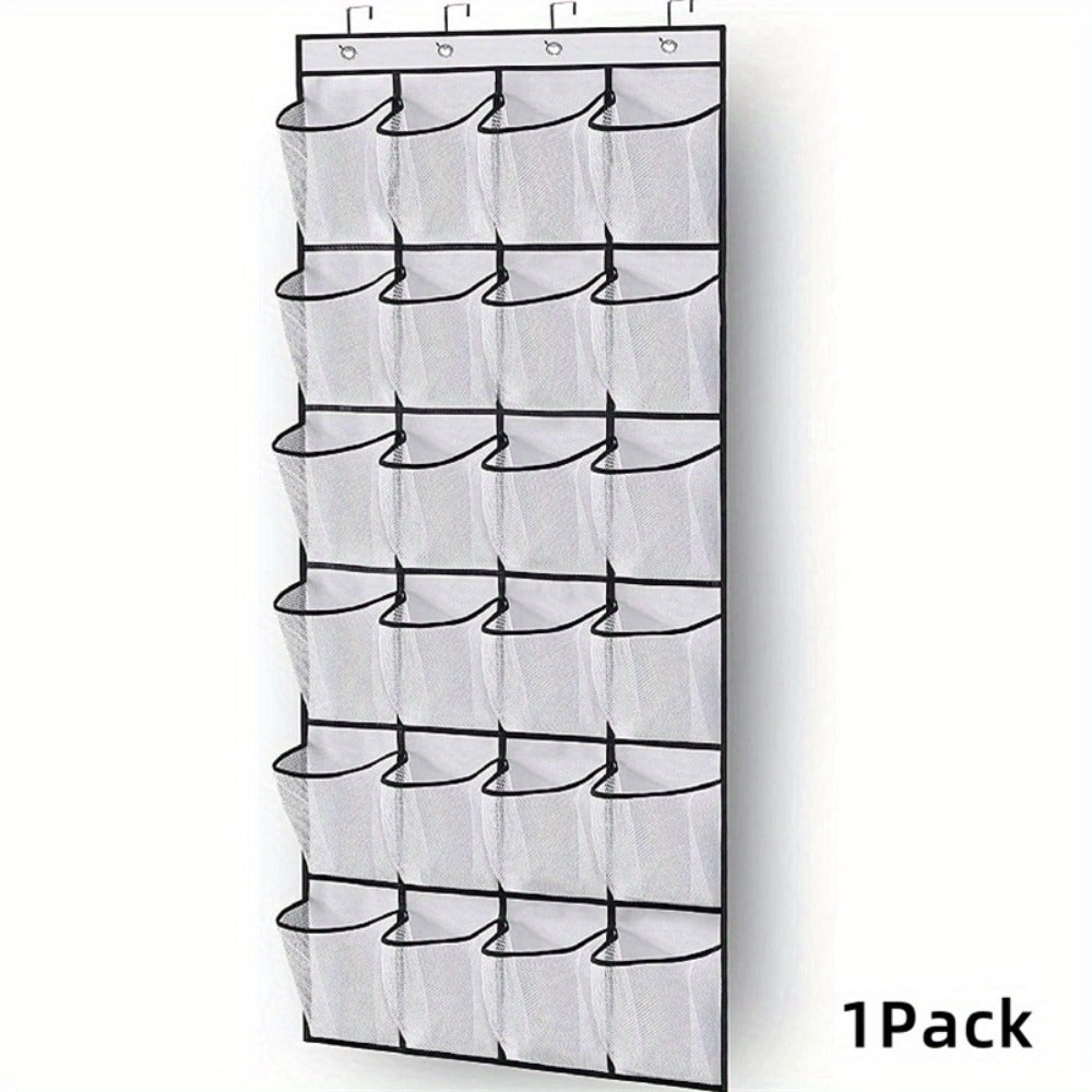 Over Door Shoe Organizer 24 Large Mesh Pockets ¨C Foldable Breathable Hanging Storage Rack, Durable Fabric Closet Hanger for Shoes & Accessories, Space-Saving Door Organization