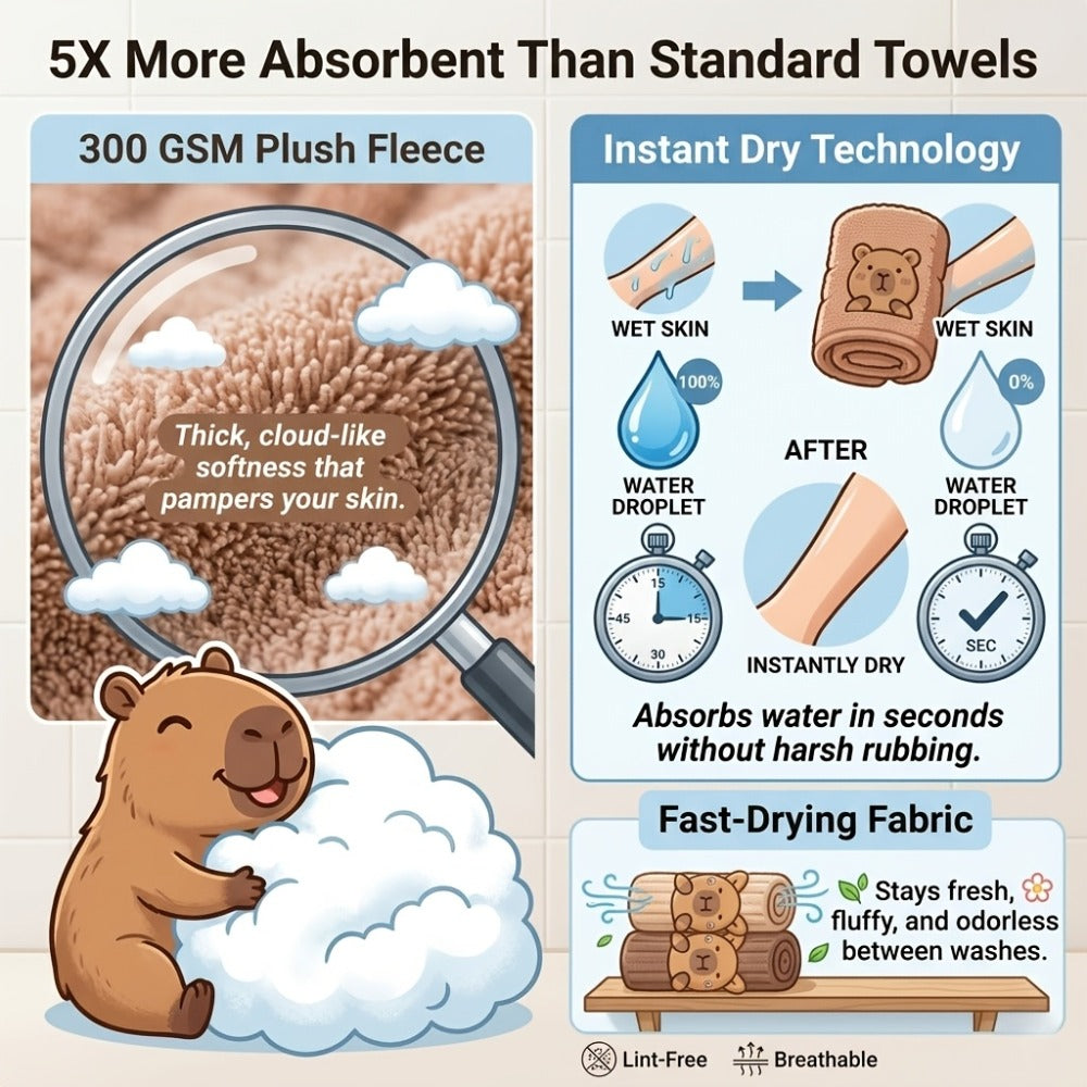 Bath Towel Set 2 Piece Cute Capybara Coral Fleece Super Soft Ultra Absorbent Quick Dry Face Towel and Bath Sheet for Spa Gym Hotel Guest Bathroom