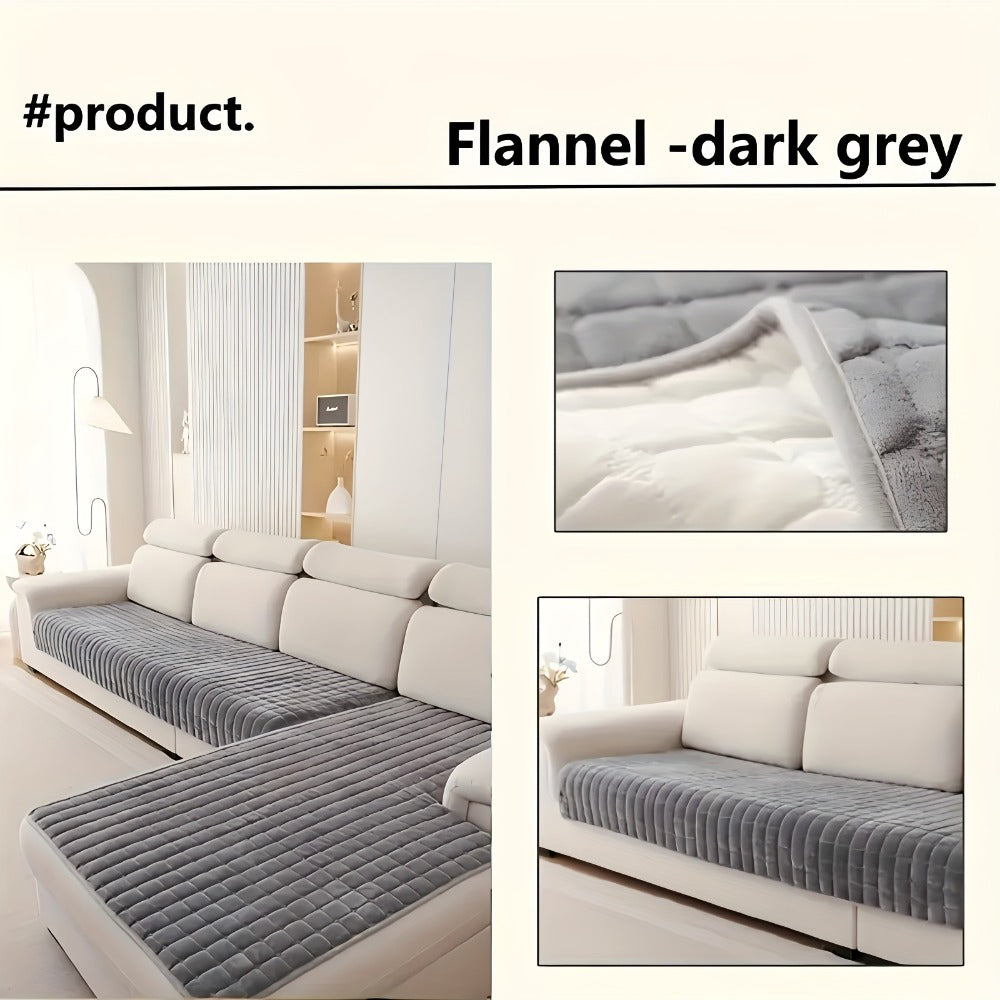 Quilted Flannel Velvet Sofa Cover 2pcs Set | Luxurious Jacquard Couch Cover, Soft Furniture Protector, Pet Friendly Machine Washable, All Season, Living Room Bedroom Office