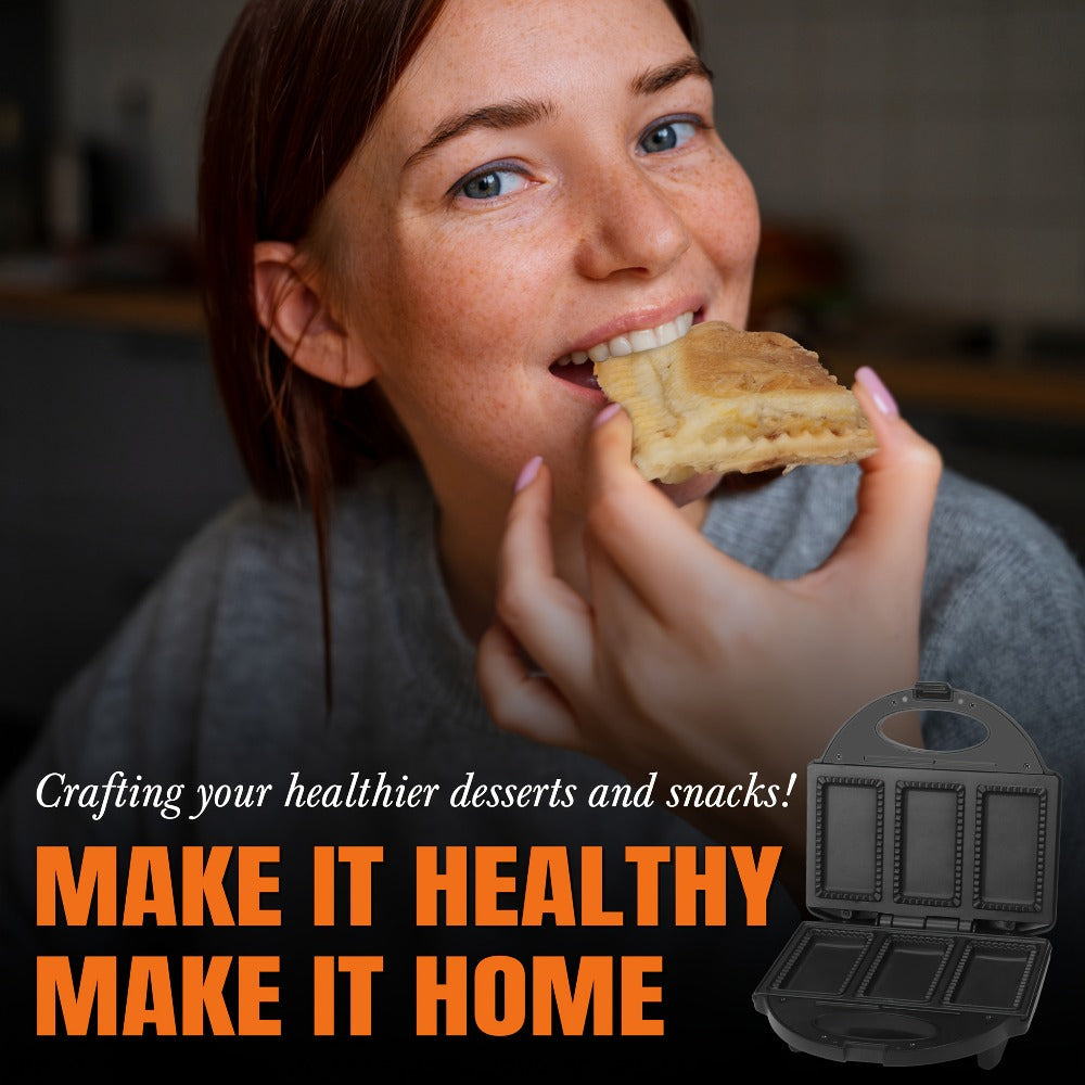 Electric Pocket Pie Maker with Crust Cutter ¨C Dual Non-Stick Cooking Plates, Easy Press Iron for Homemade Snacks, Desserts, Empanadas & Hand Pies