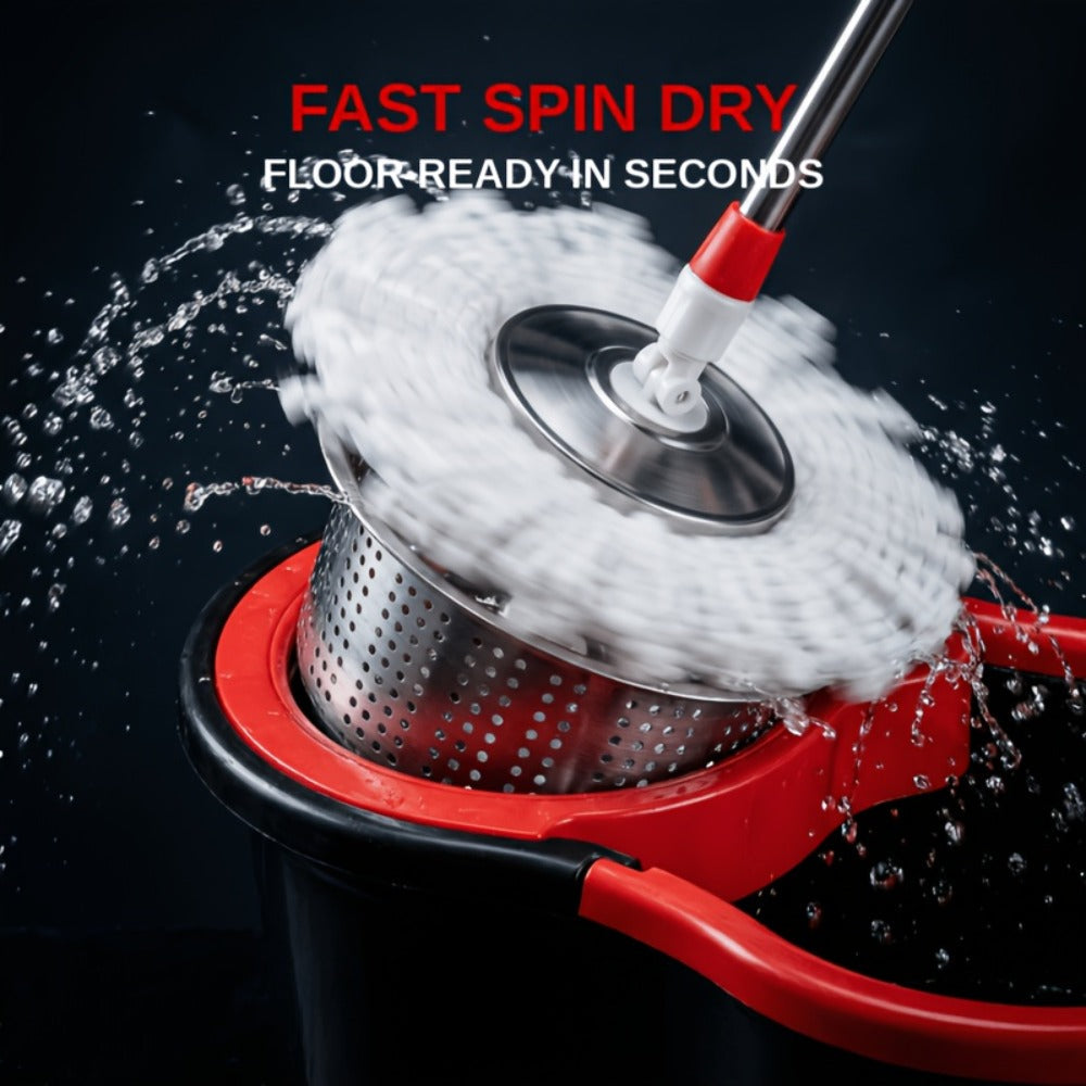 Spin Mop and Bucket Set with Wringer 360 Degree Spinning Self-Wringing Mop 4 Microfiber Mop Heads Soap Dispenser Extended Handle for Hardwood Tile Laminate Floor Cleaning