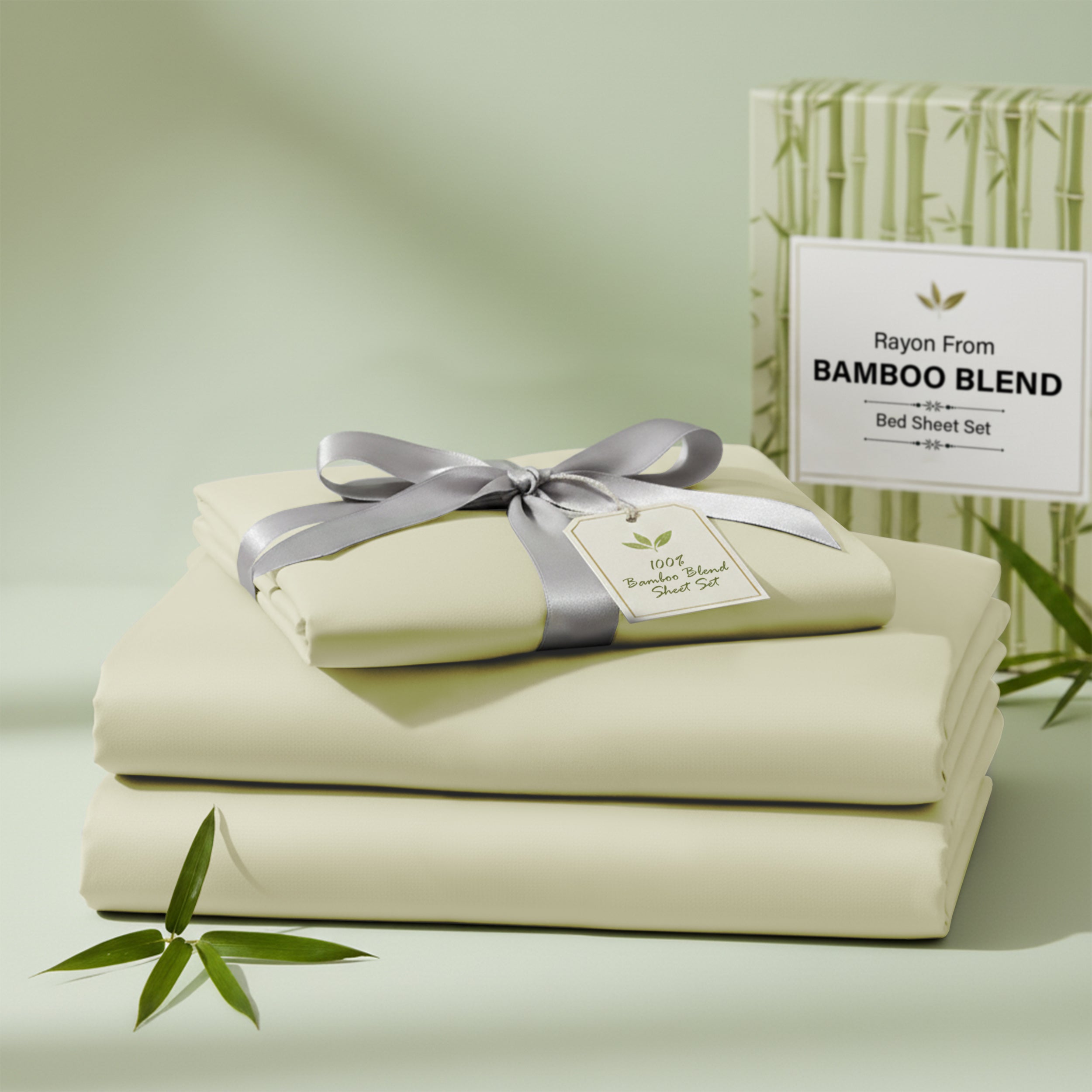 Bamboo Blend Bed Sheet Set 4 Piece 30% Bamboo Viscose 70% Polyester Cooling Deep Pocket 16 Inch Wrinkle-Resistant Moisture-Wicking Twin Full Queen King Cal King