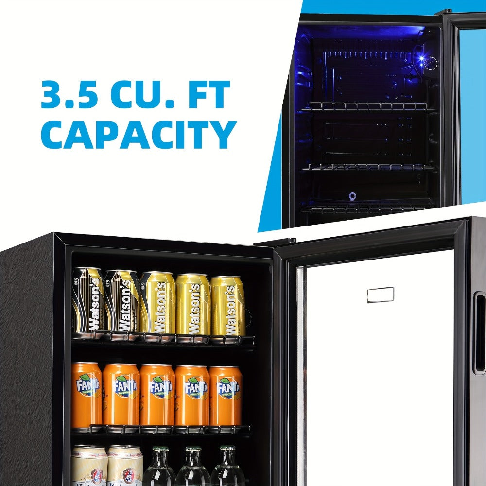 Beverage Refrigerator with Glass Door ¨C Mini Fridge 2.0/3.5/4.0 Cu Ft, LED Lights, Adjustable Shelves, R600a Cooling for Beer, Wine & Drinks, Home, Office & Bar