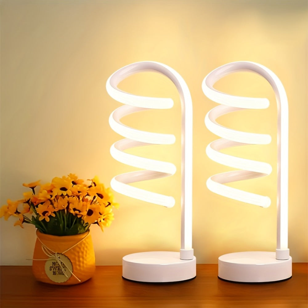 Dimmable Spiral Table Lamp with Touch Control & USB-C Charging Port, 3-Way Brightness Bedside Nightstand Lamp, Modern Minimalist LED Desk Lamp for Bedroom Living Room, Black & White