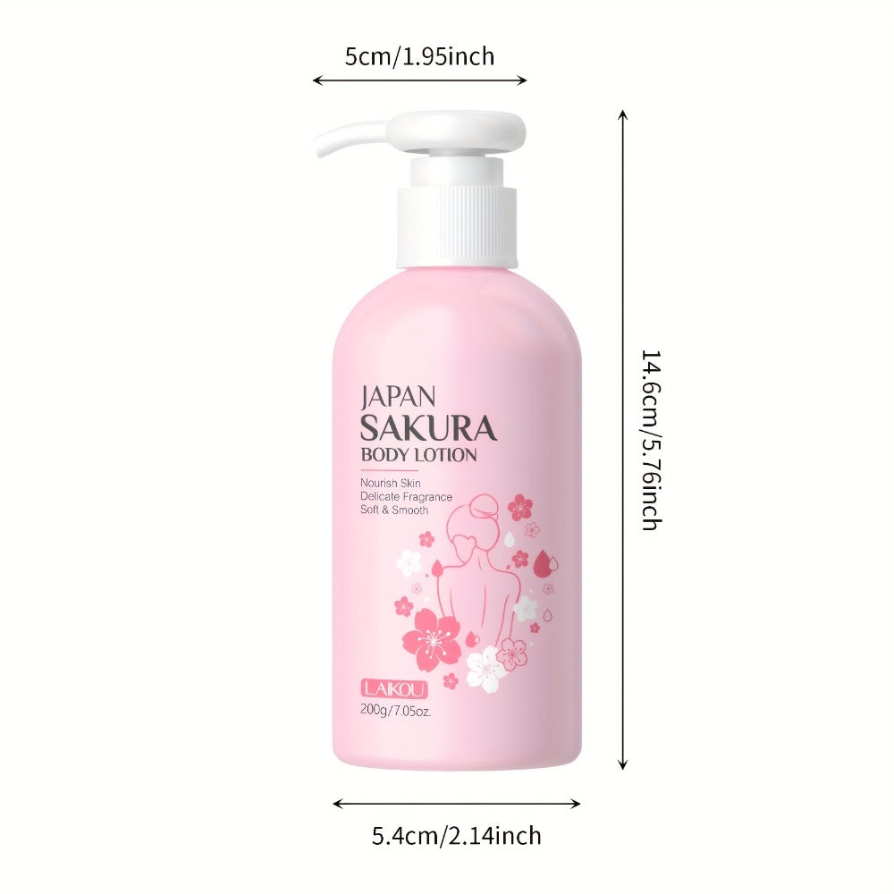 Sakura Body Lotion Hydrating Moisturizer 200g | LAIKOU Radiant Skin Cream with Vitamin C & Shea Butter | Dry Cracked Skin Repair | Brightening Nourishing Body Cream for Silky Smooth Skin