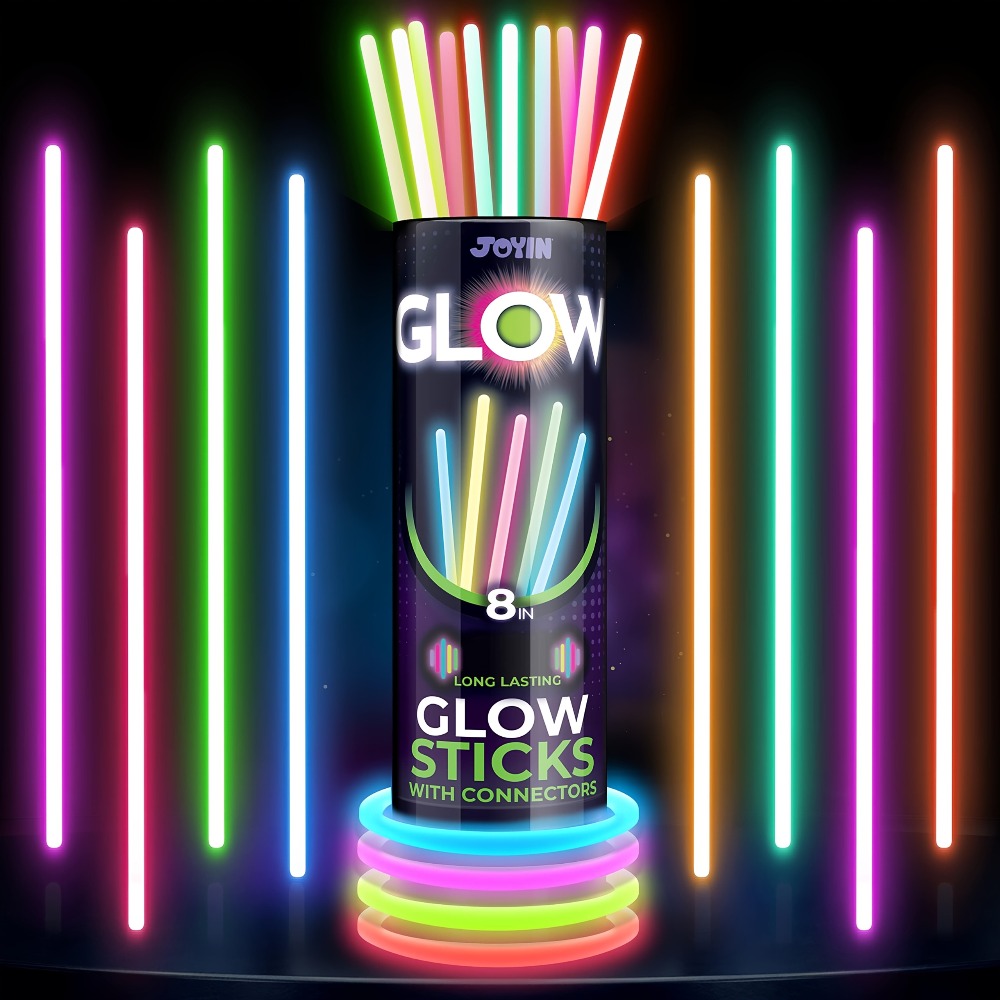 Glow Sticks Bulk 300 Pack 8 Inch Glow in the Dark Party Favors with Bracelet Connectors 7 Colors 6-Hour Glow for Halloween Christmas New Year Easter Birthday Pool Party Neon Party Supplies