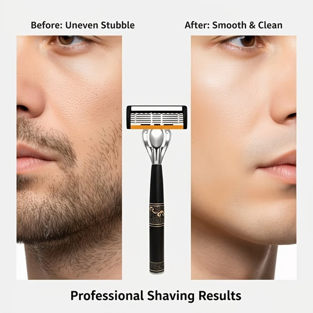Shaving Kit for Men ¨C 2 Handles & 72 Replacement Blades, Six-Layer Blade System Luxury Razor Set for Beard & Mustache Grooming, Ergonomic Design, Perfect Christmas & Valentine's Day Gift