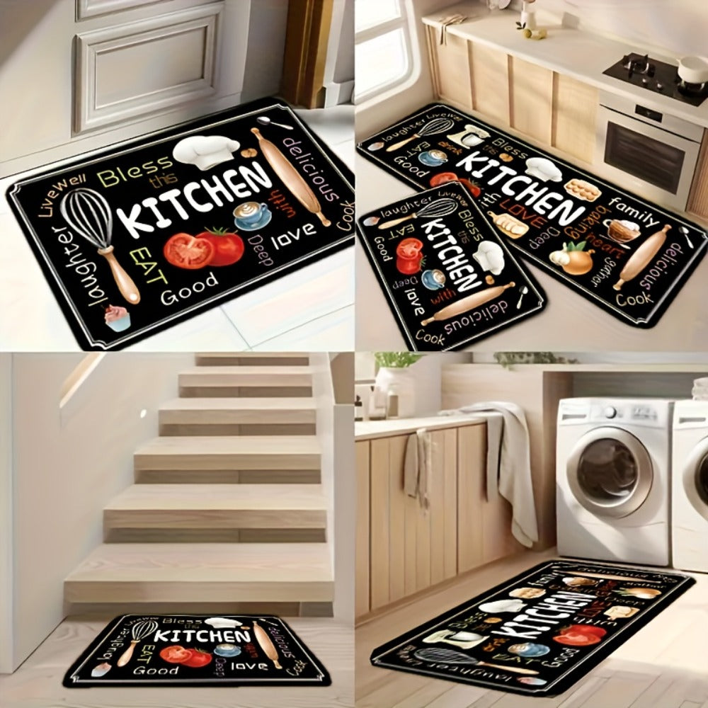 Diatomaceous Earth Kitchen Mat Set 2pcs - Non-Slip Soft Floor Mats for Kitchen Bathroom Bedroom Hallway, Dark Gray, Machine Washable