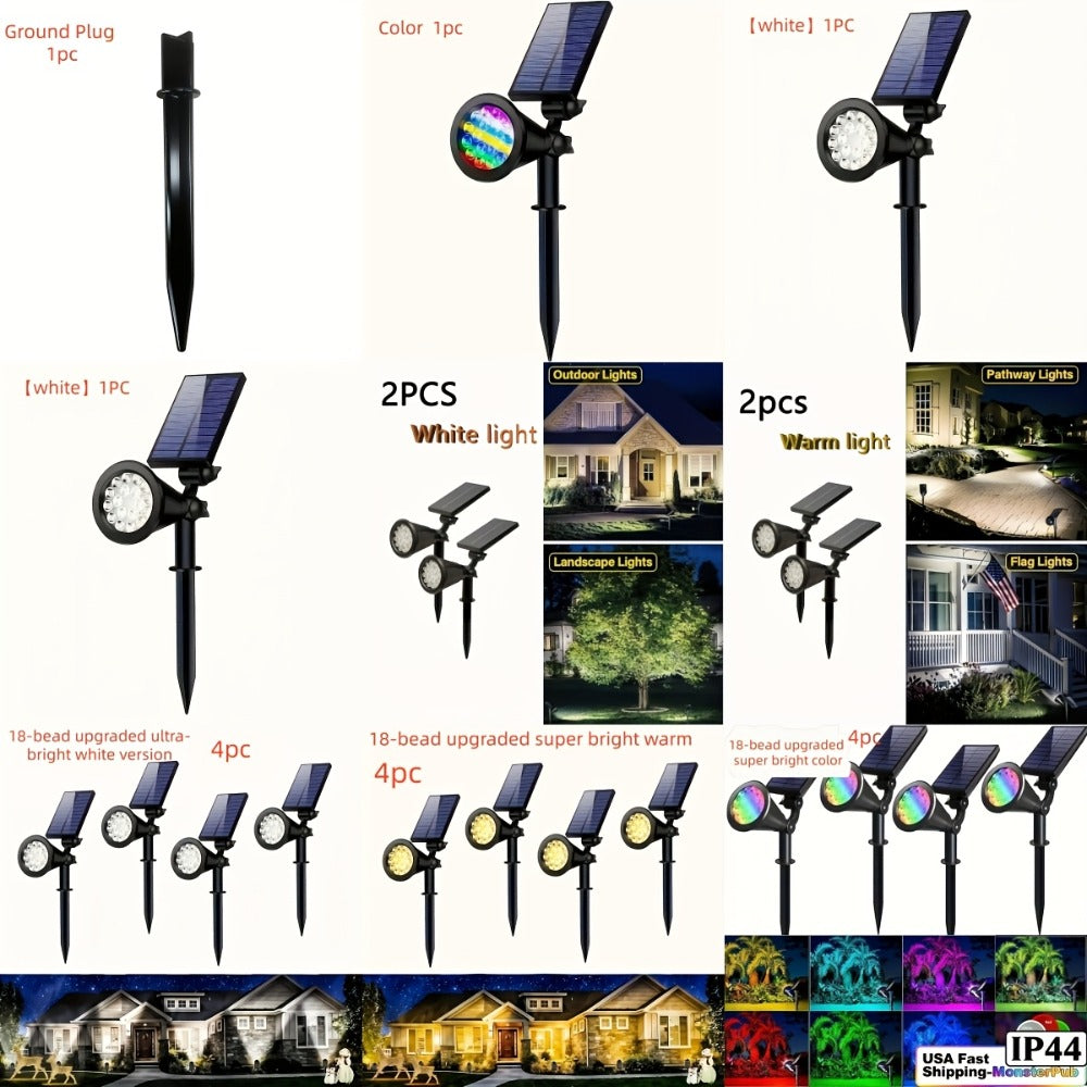 Solar Landscape Lights 2-in-1 Wall & Ground ¨C Independent Adjustable Solar Panel Auto On/Off | 8 Color Modes Outdoor Solar Spotlight for Garden, Driveway, Sidewalk & Pool Area | IP44 Waterproof