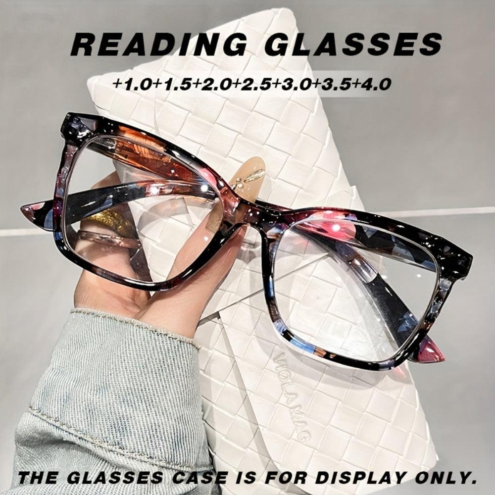 Blue Light Blocking Reading Glasses for Women Rectangular Frame Floral Design Anti-Fatigue Spring Hinge Resin Lenses Comfortable Lightweight Readers Purple Floral Gradient Black Brown Magnification 1.0 to 4.0