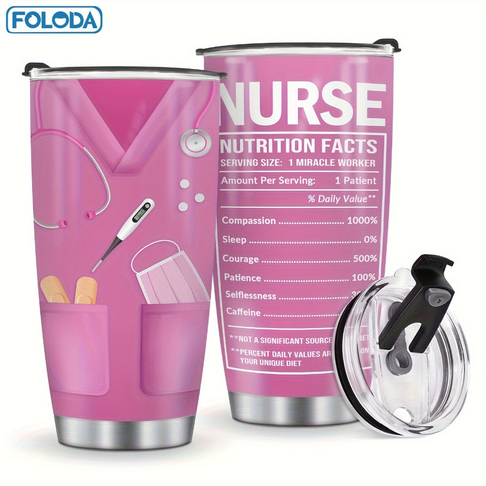 Nurse Tumbler 20oz Stainless Steel Double Wall Vacuum Insulated Travel Mug with Lid Leak-Proof Oval Water Bottle Funny Nurse Design Gift for Nurses Doctors Healthcare Workers Christmas Valentine Appreciation