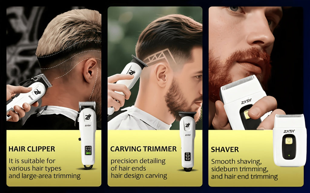 Professional Hair Clipper Kit 9-in-1 Trimmer for Haircut Bald Head Shaving LCD Display USB Fast Charge Long Battery Stainless Steel Blade 4 Guide Combs for Home Barbershop