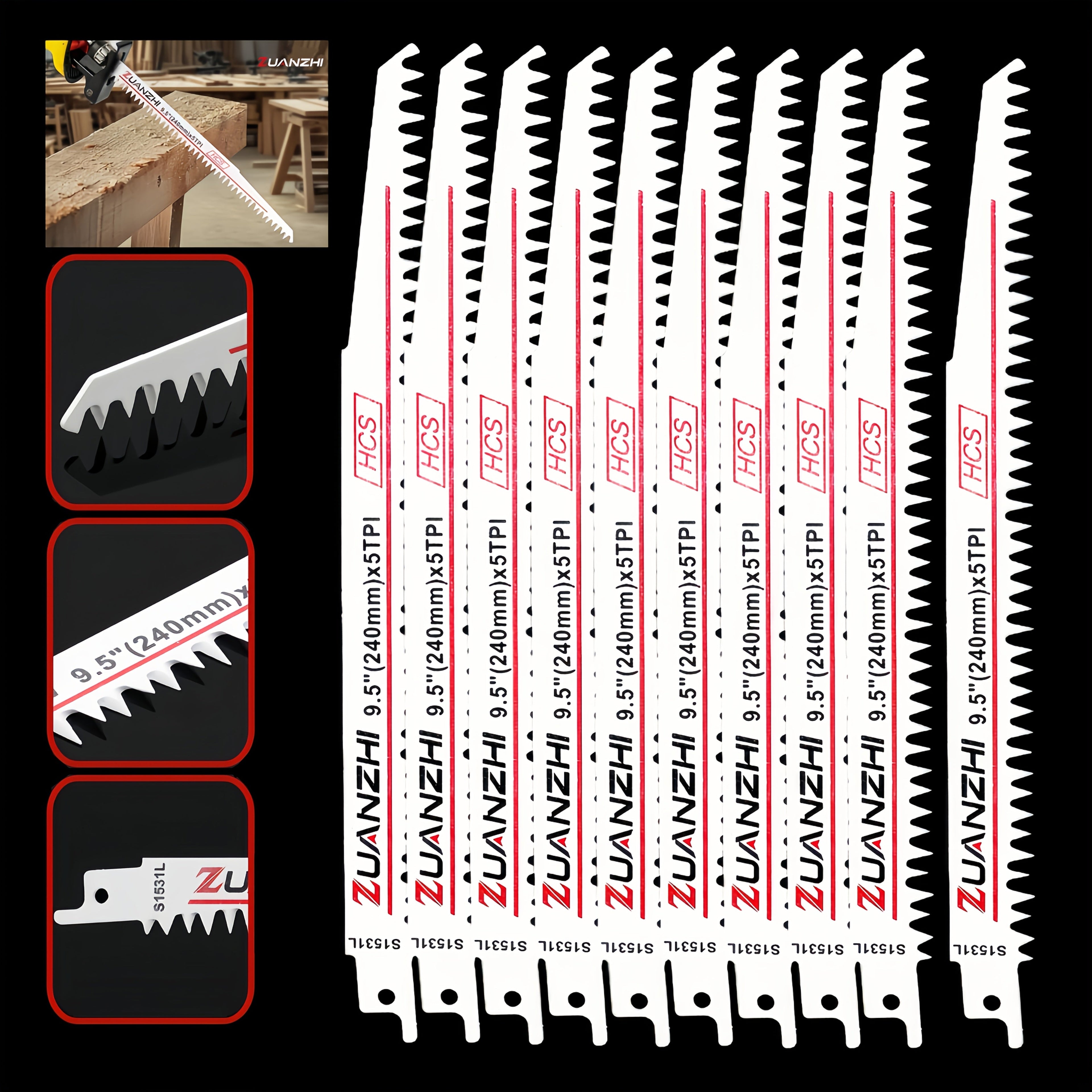 Wood Cutting Reciprocating Saw Blades 10PCS S1531L for Garden Pruning Branch Trimming Tree Cutting Sawzall Blade Set Compatible with Most Reciprocating Saws