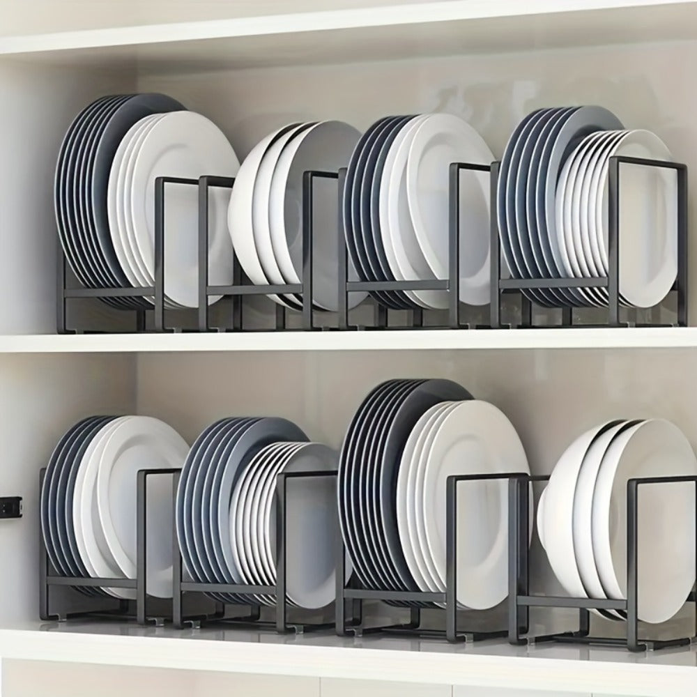 Dish Rack Cabinet Organizer 4pcs Stainless Steel - Space Saving Plate Rack Bowl Holder Dish Storage for Kitchen Cabinet Counter Drying Rack Set (Black)