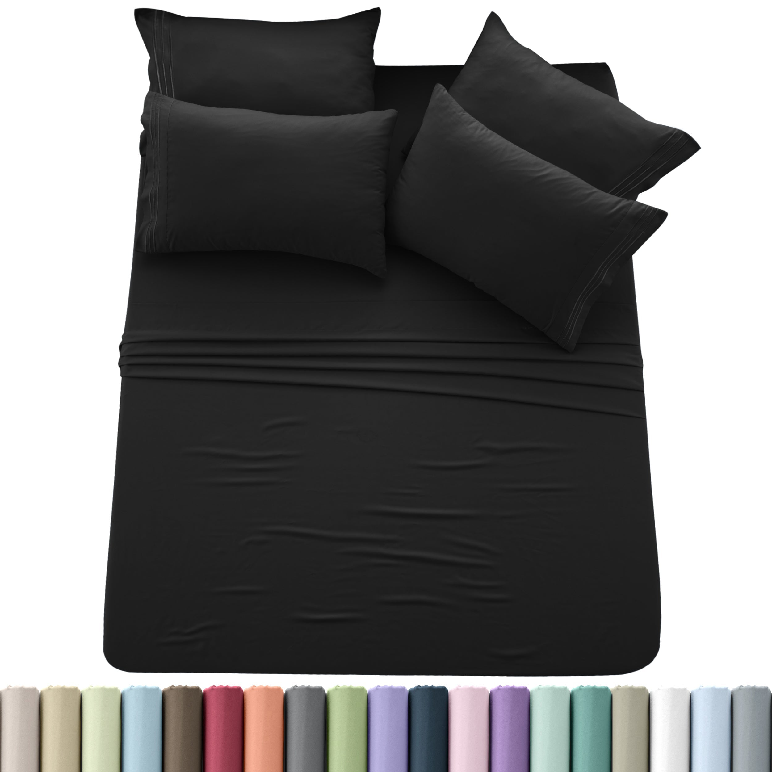 Brushed Microfiber Sheet Set 6pcs ¨C Soft Fade-Resistant Bedding 20 Colors Twin Twin XL Full Queen King Cal King Fitted Flat Pillowcases