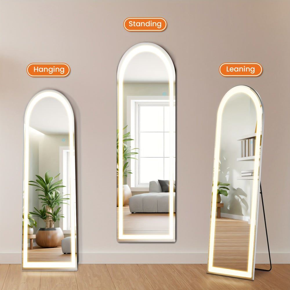 Full Length Mirror with LED Lights & Touch Sensor ¨C 64¡±x21¡± Dimmable Smart Floor Mirror, Wall Mount or Freestanding, Slim Modern Frame for Bedroom, Vanity & Dressing Room