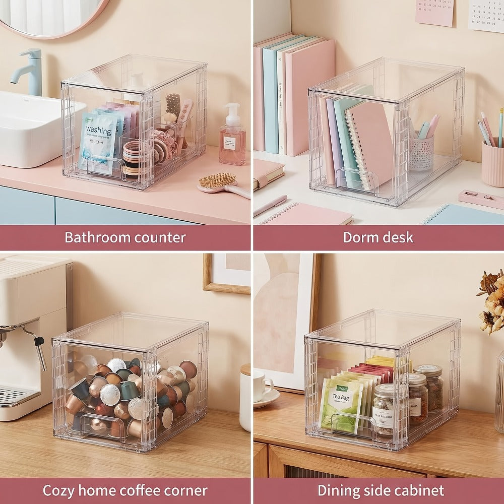 Stackable Storage Drawers Acrylic Drawer Organizer Cabinet | 4/6/8 Packs Plastic Bins for Bathroom Undersink Kitchen Pantry Makeup Organization Easy Assembly Modular Drawer Units