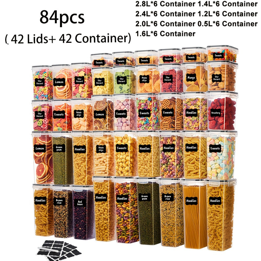 Food Storage Containers with Flip Top Lids - Airtight Plastic Jar Set for Pantry Kitchen Organization, Includes Reusable Labels and Marker, Dishwasher Safe, Available in 6, 12, 14, 20, 48 and 84 Piece Sets for Home Travel and Outdoor Use