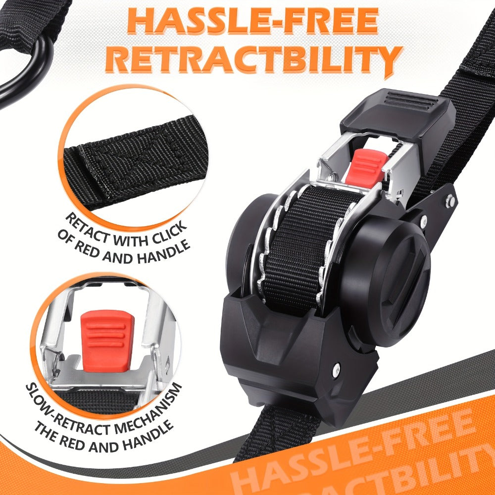 Retractable Ratchet Straps with Extension Strap ¨C Heavy Duty Auto Self-Retracting Tie Down Cargo Straps for Truck Trailer Motorcycle Moving & Appliances