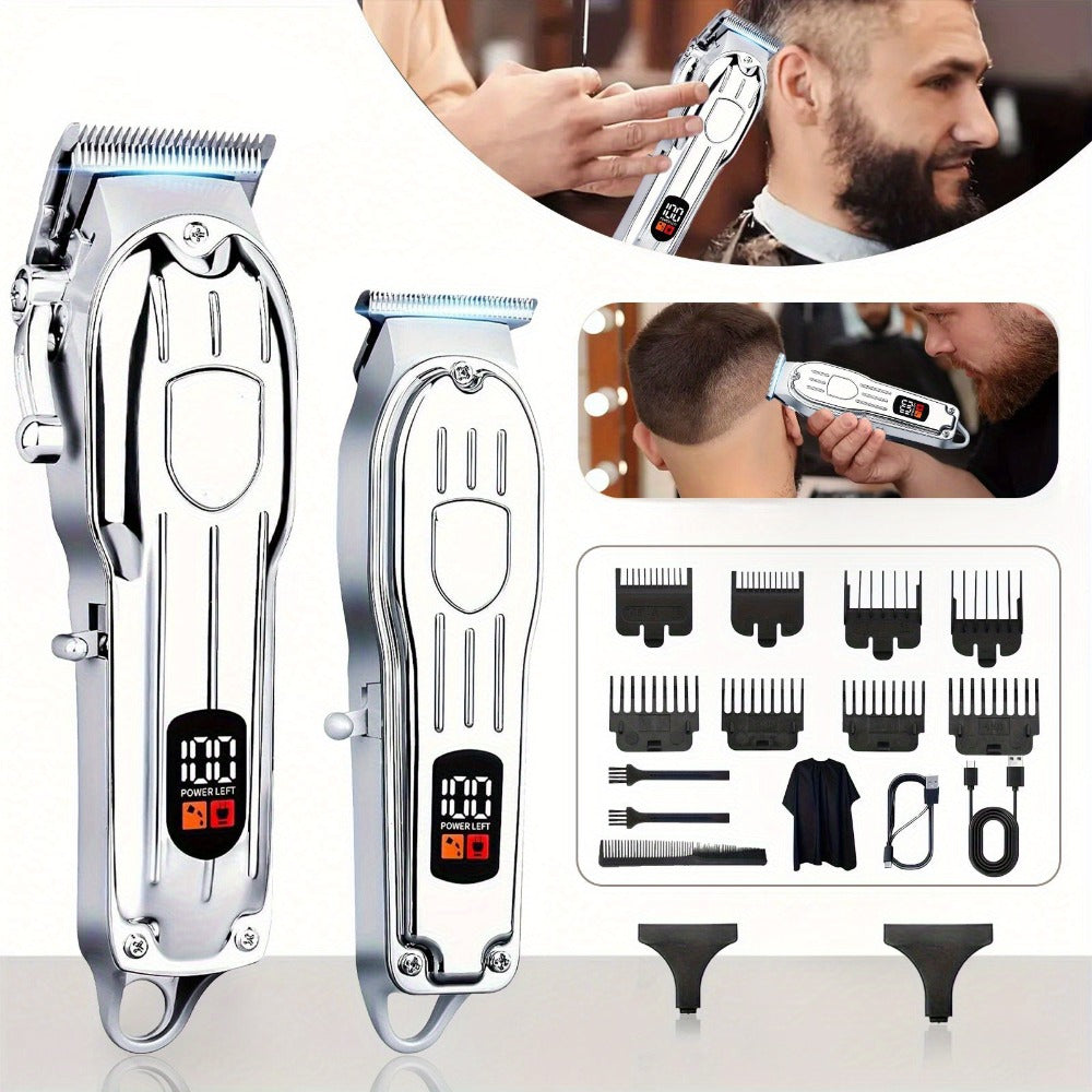 T-Blade Trimmer Set 2 or 3 Piece - USB Rechargeable Hair Clipper Beard Trimmer & Sideburns Shaver, Odorless Portable Barber Kit with Limiting Comb & Cutting Brush for Home Use, Gift for Men