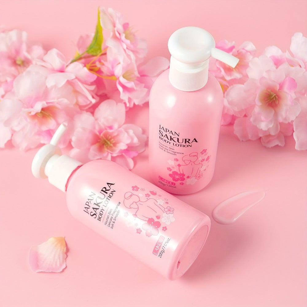Sakura Body Lotion Hydrating Moisturizer 200g | LAIKOU Radiant Skin Cream with Vitamin C & Shea Butter | Dry Cracked Skin Repair | Brightening Nourishing Body Cream for Silky Smooth Skin