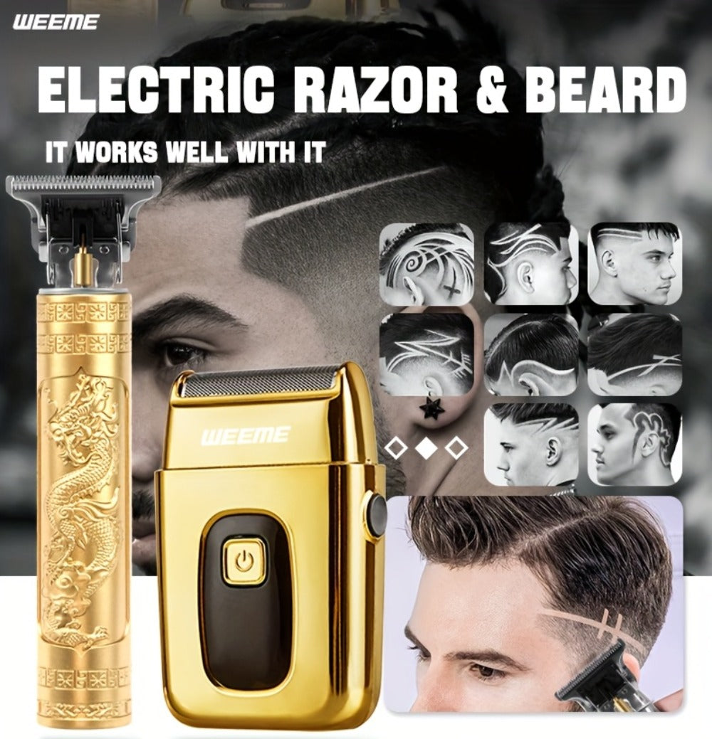 Men's Electric Hair Trimmer and Beard Trimmer 2-Piece Set Cordless Hair Clipper Short Beard Shaver for Haircut Shaving Styling Home Car Travel Use